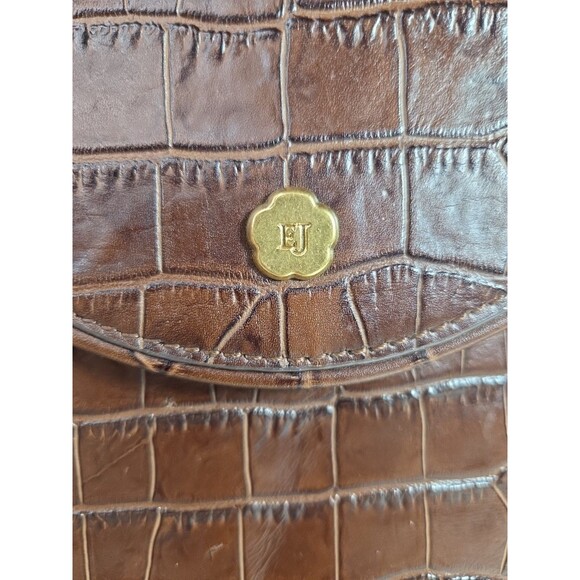 Eric Javits Laptop Tote Brown Croc Embossed Leather Gold Hardware Suede Interior - Picture 2 of 11
